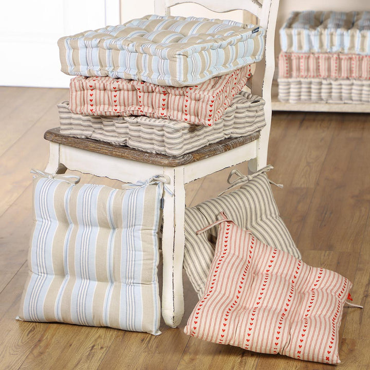 Set of 2 Oxford Blue Stripe Cushion Seat Pads