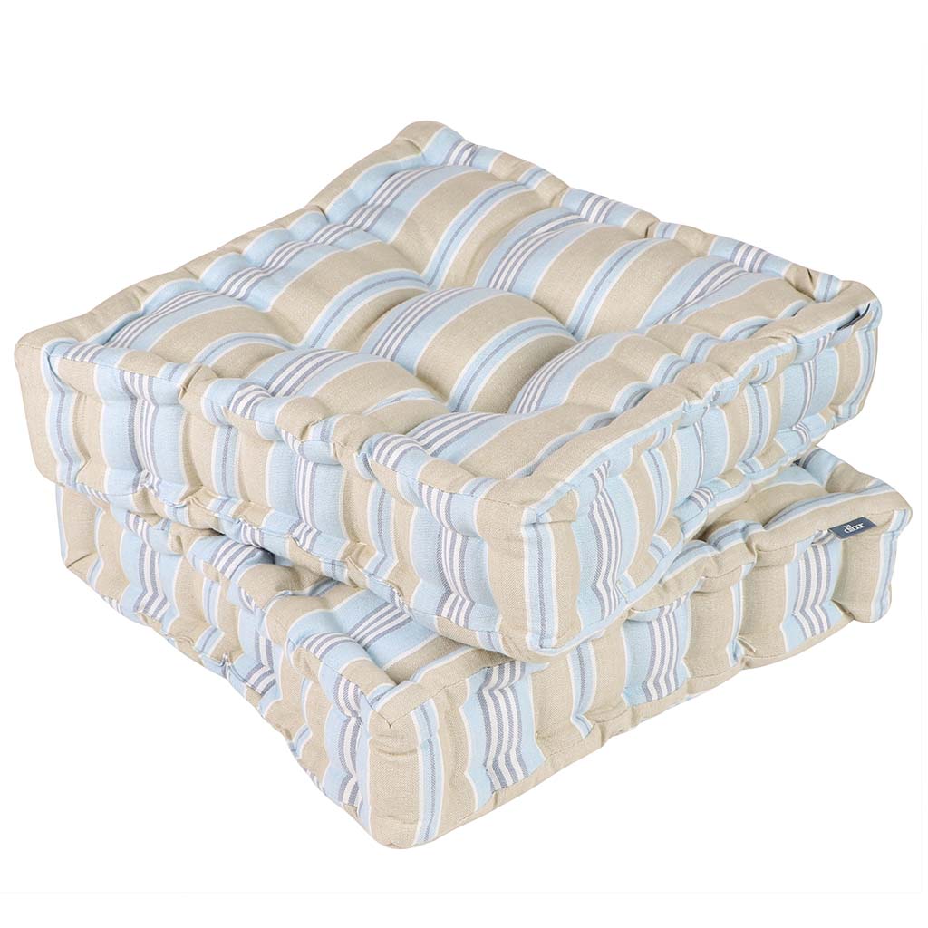 Set of 2 Oxford Blue Stripe Box Cushion Seat Pads