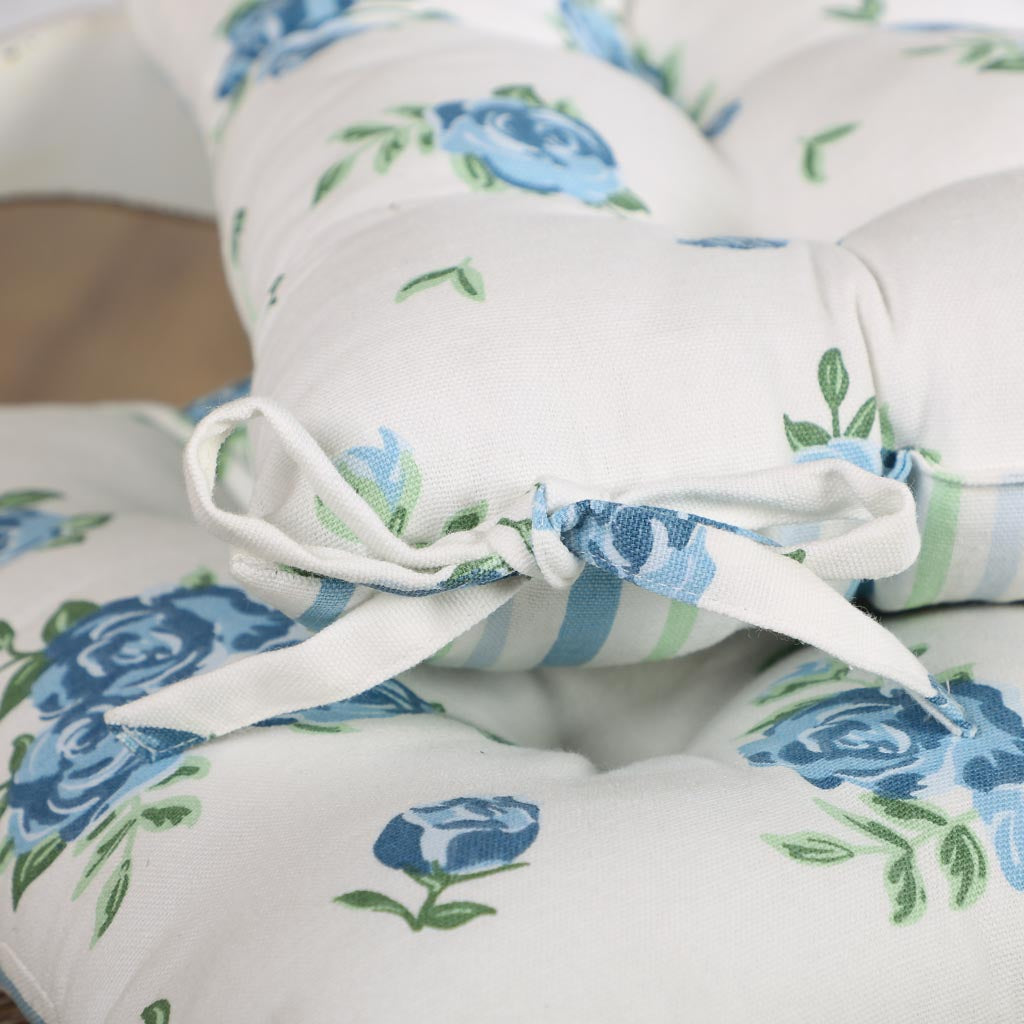 Set of 4 Blue Rose Tie-On Alfresco Dining Chair Seat Pads