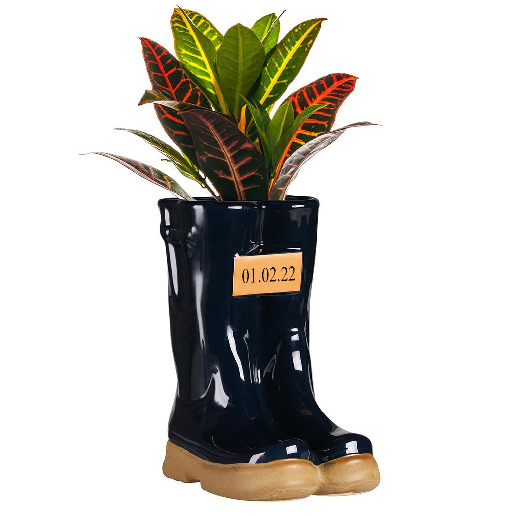 Blue Personalised Wedding Date Wellington Boot Planter