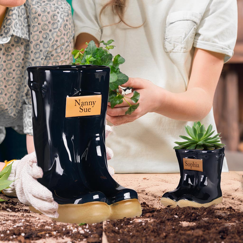 Personalised You and Me Navy Blue Wellington Planter Gift Set