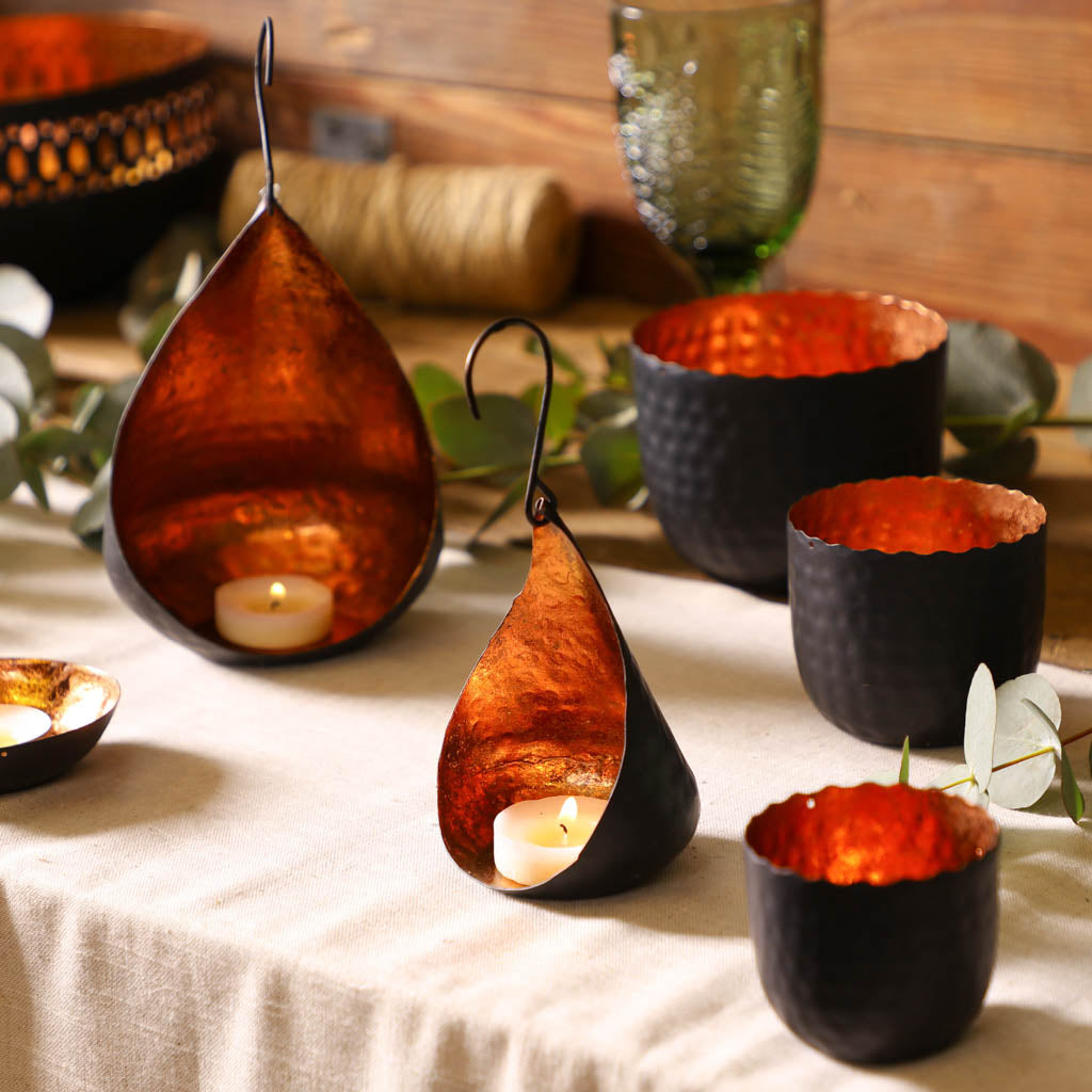 Black and Copper Tea Light Holder Set