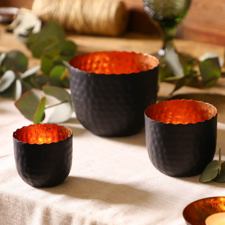 Black and copper tealight holders