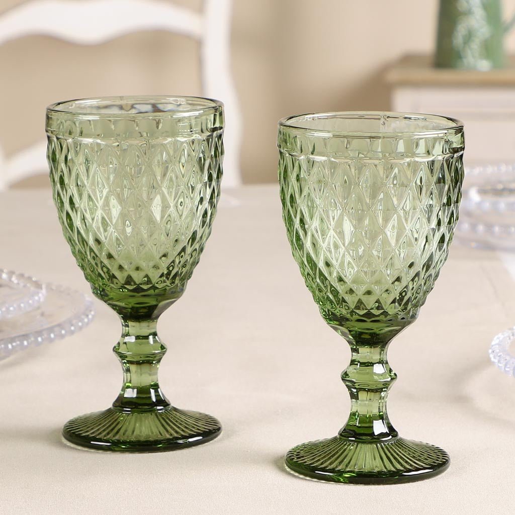 Green Diamond Embossed Coloured Wine Glass Goblets