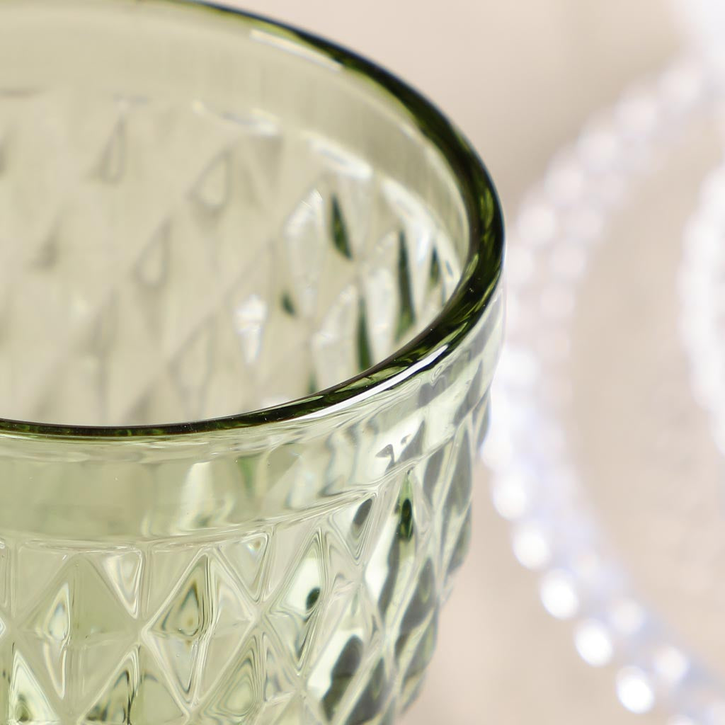 Green Diamond Embossed Coloured Wine Glass Goblets