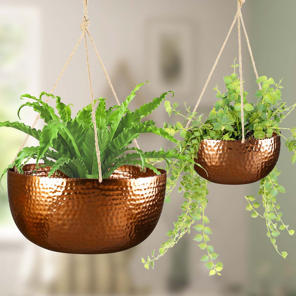 Set of 2 Copper Hanging Planters Anniversary Gift
