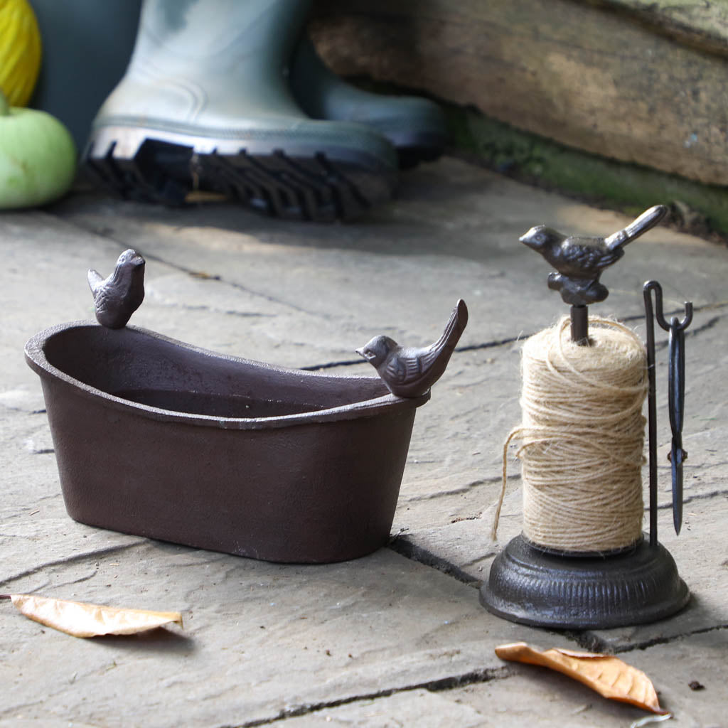 Cast Iron Roll Top Bird Bath & String Dispenser