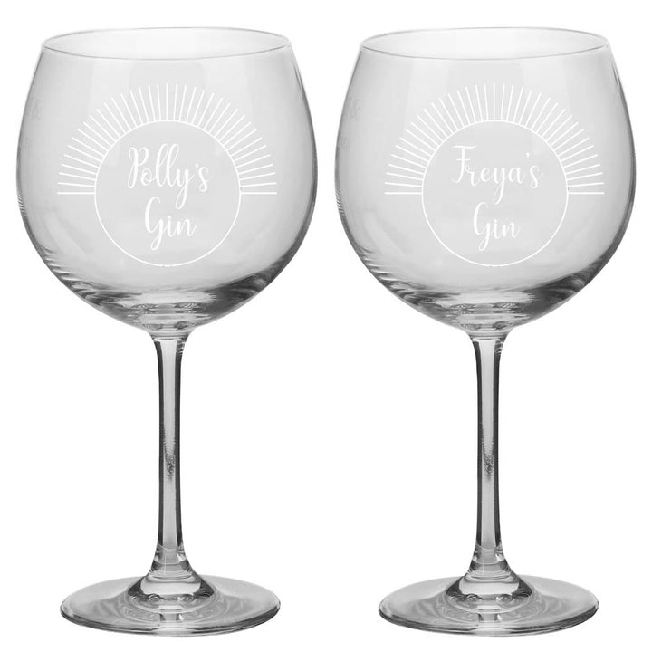 Personalised Set of 2 Sunburst Gin Glasses