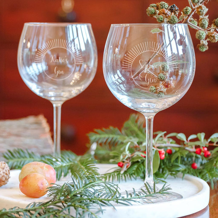 Personalised Set of 2 Sunburst Gin Glasses