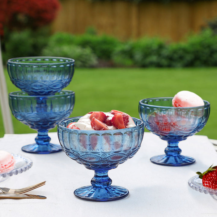 Set of 4 Aurielle Sapphire Blue Glass Dessert Bowls