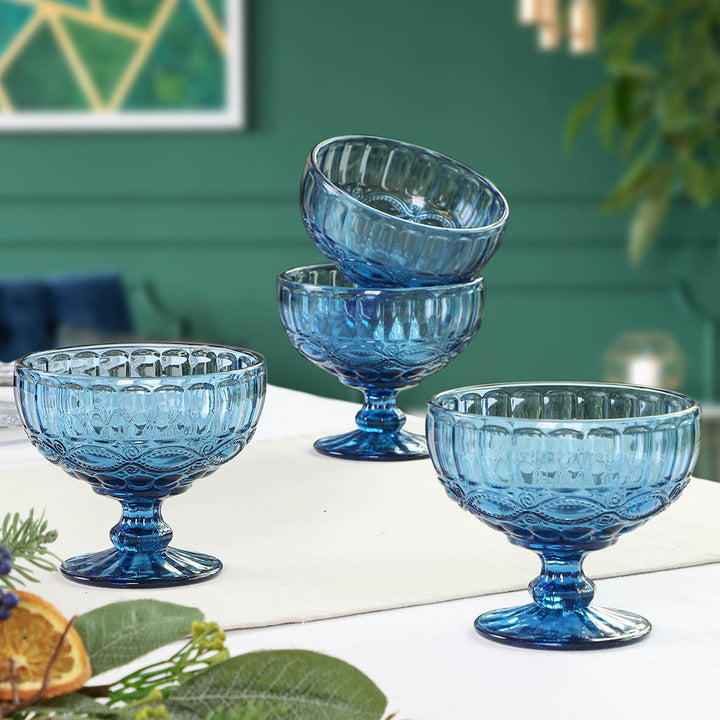 Set of 4 Aurielle Sapphire Blue Glass Dessert Bowls