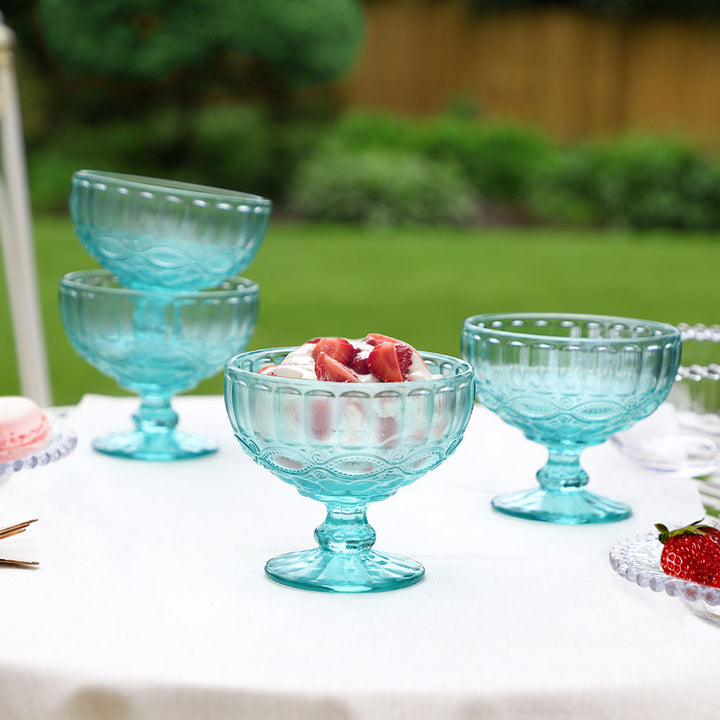 Set of 4 Aurielle Turquoise Blue Glass Dessert Bowls