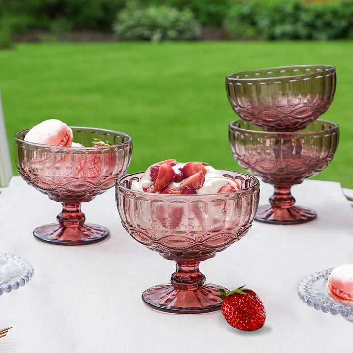 Set of 4 Aurielle Amethyst Pink Glass Dessert Bowls