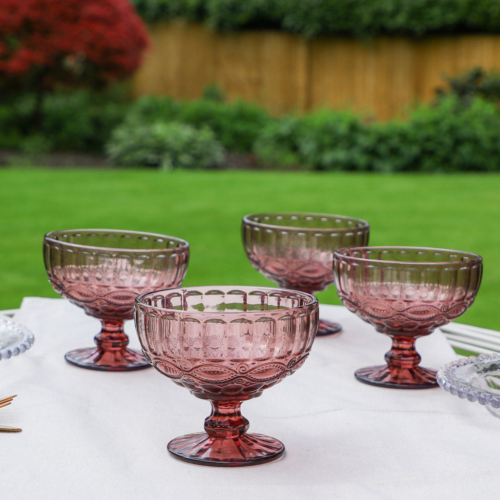 Set of 4 Aurielle Amethyst Pink Glass Dessert Bowls