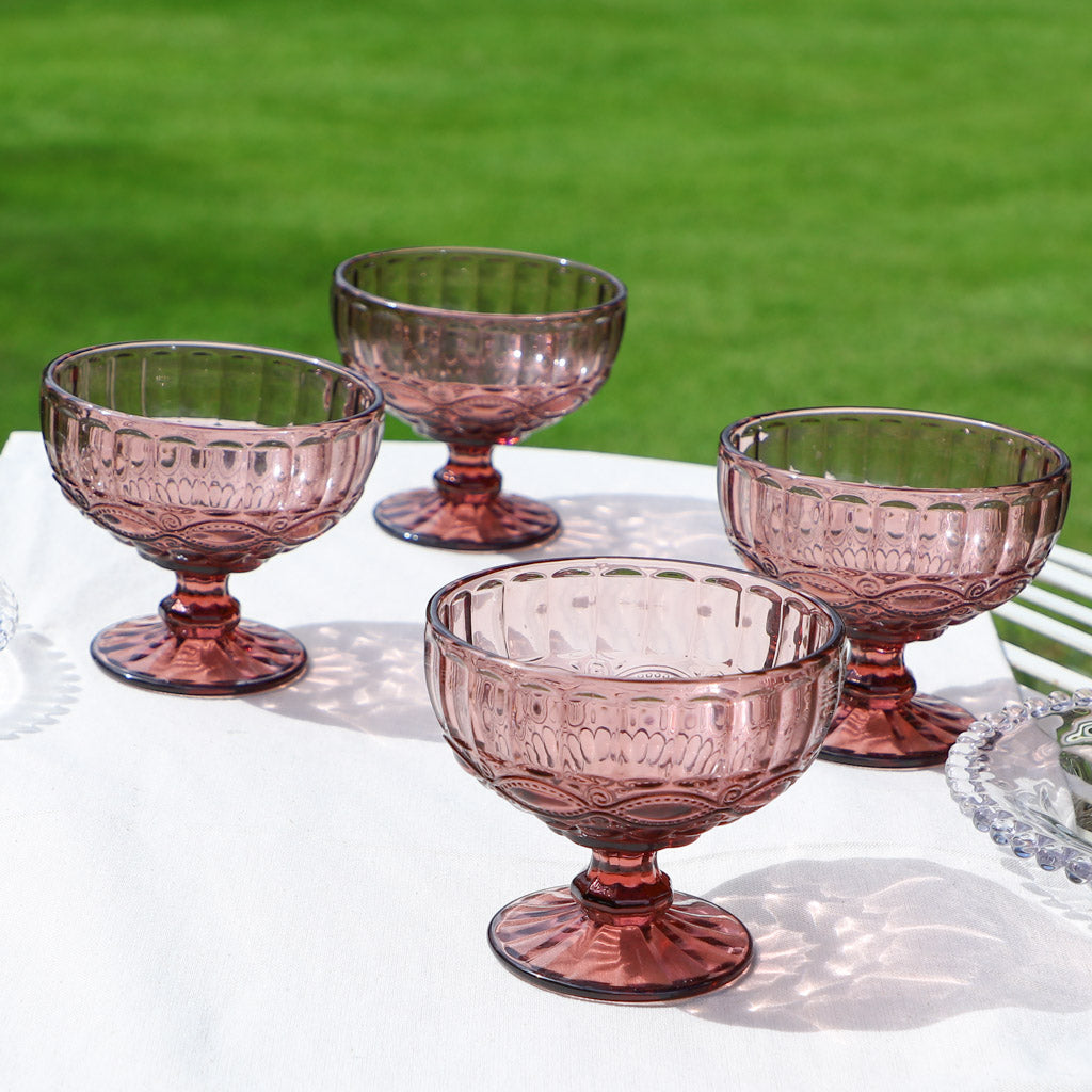 Set of 4 Aurielle Amethyst Pink Glass Dessert Bowls