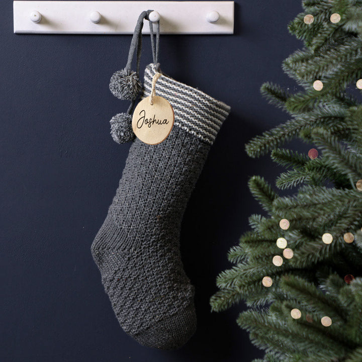 Personalised Grey Chunky Knit Pom Pom Stocking
