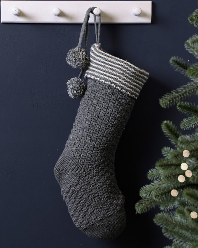 Scandi style knitted grey stocking