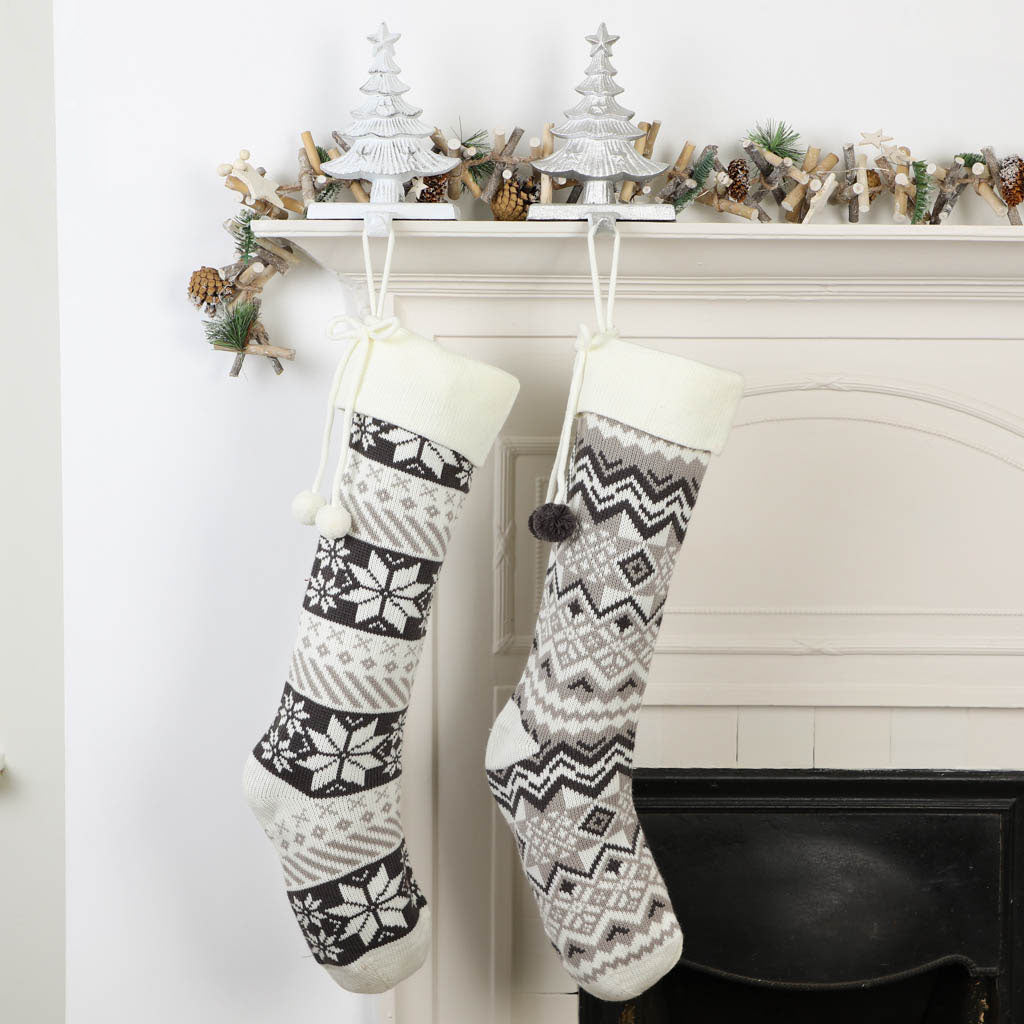 grey and white christmas stocking