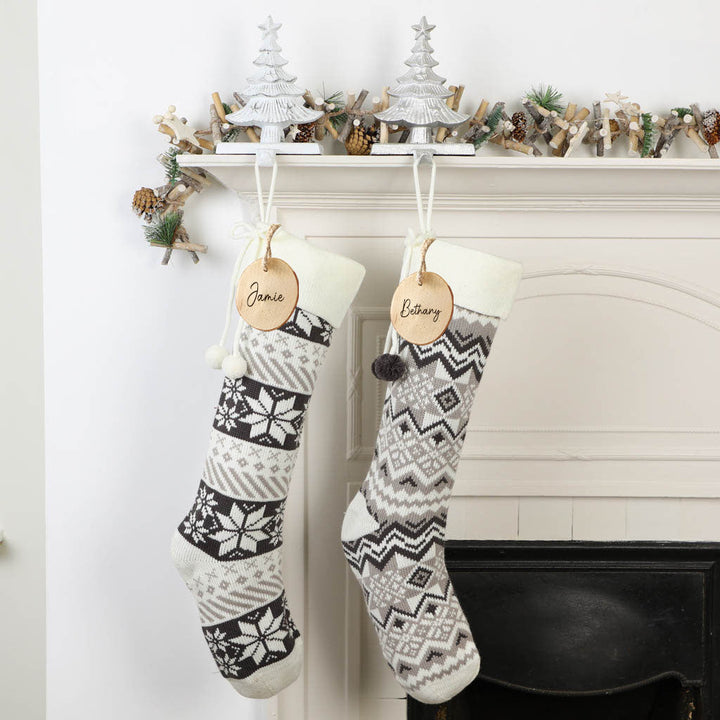 Personalised Shetland Grey and White Fairisle Christmas Stocking