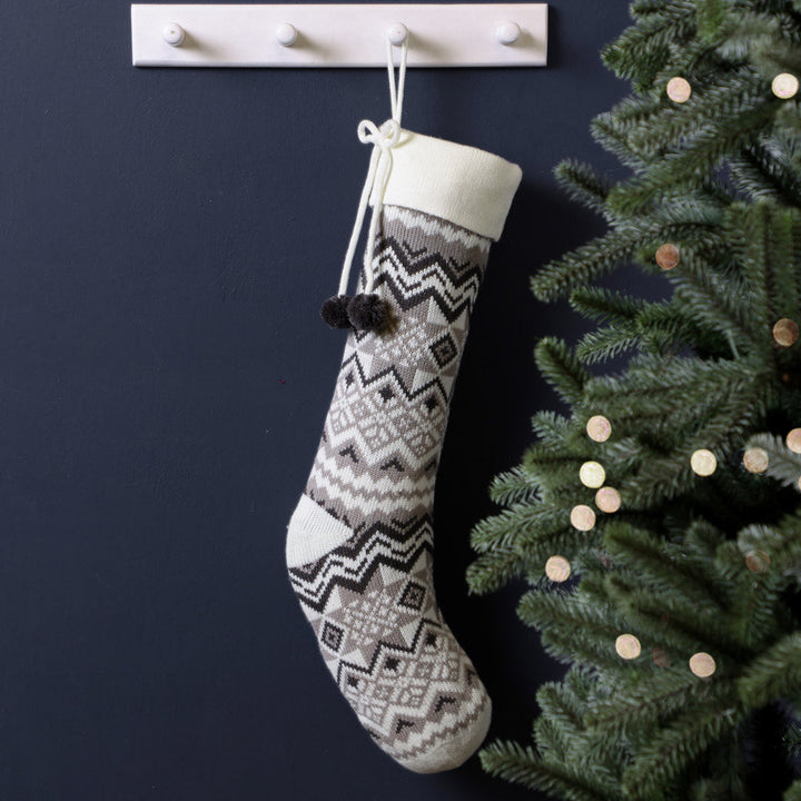 nordic knitted grey christmas stocking