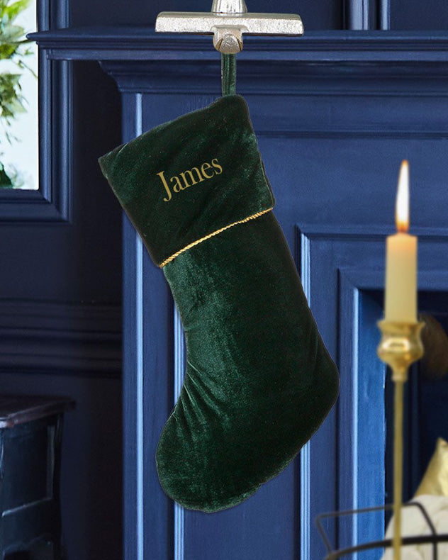 Personalised Knightsbridge Green Velvet Christmas Stocking