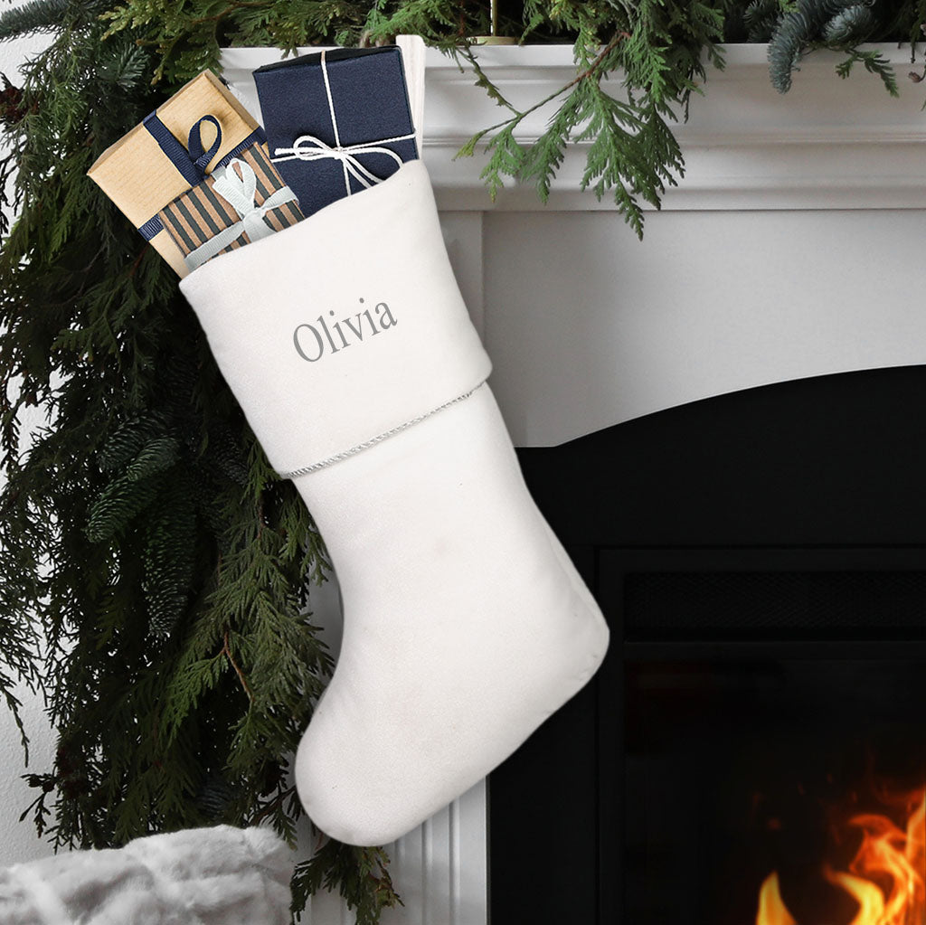 white velvet christmas stocking