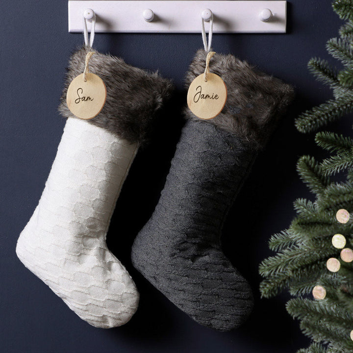 Personalised Nordic Knit Grey Christmas Stocking