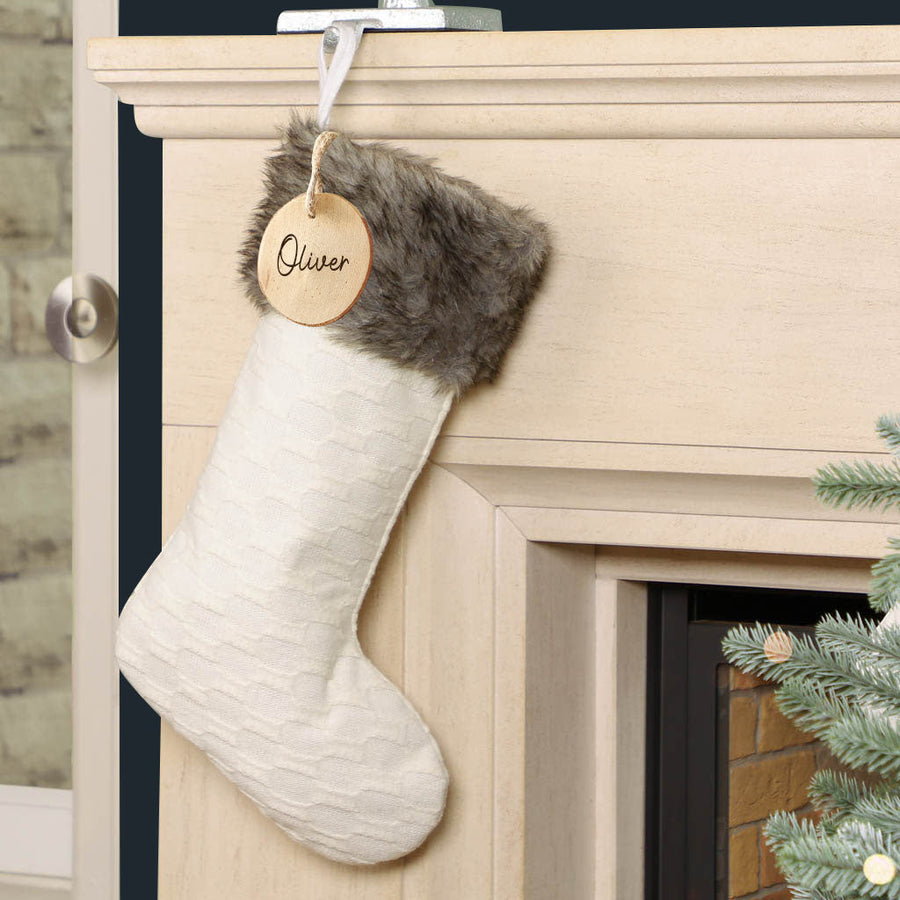 white knitted christmas stocking