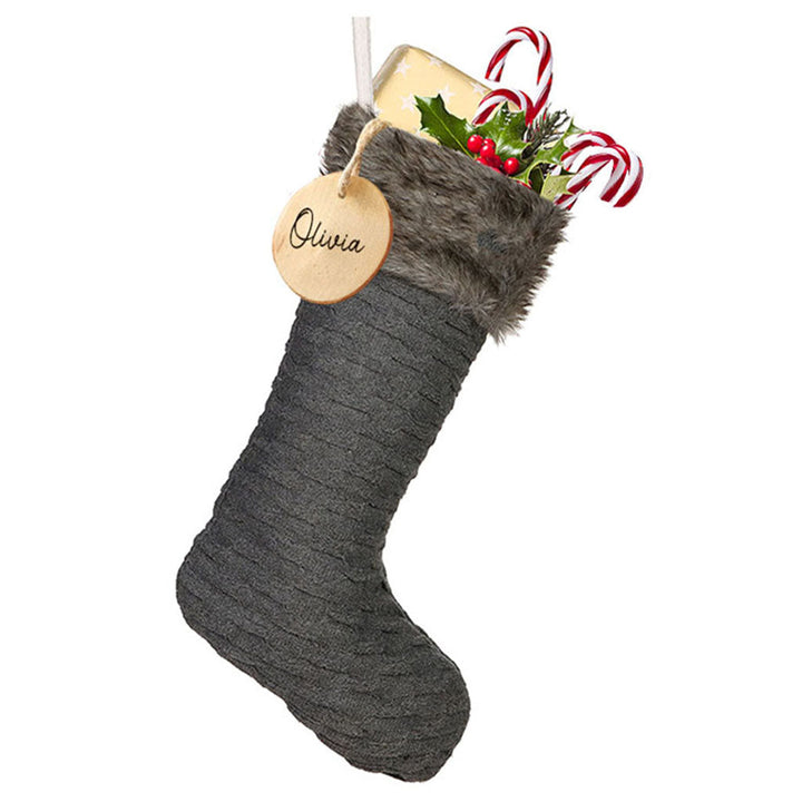 Personalised Nordic Knit Grey Christmas Stocking