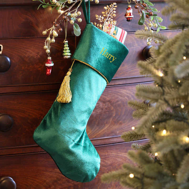 velvet green christmas stocking