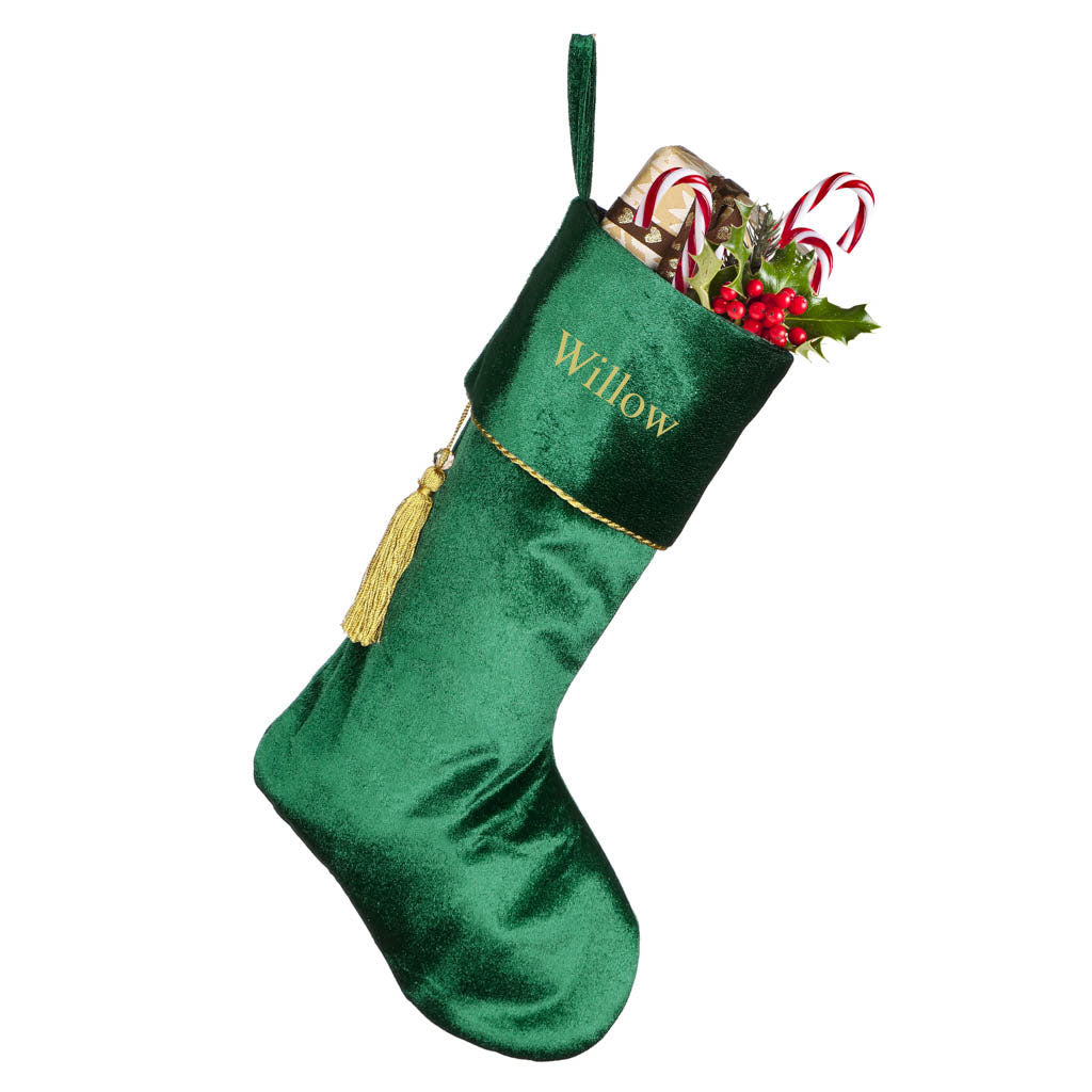velvet green christmas stocking