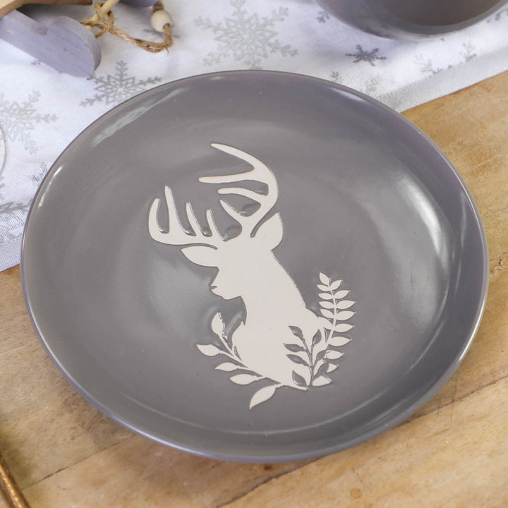 6 Piece Grey Stag Christmas Dinner Set