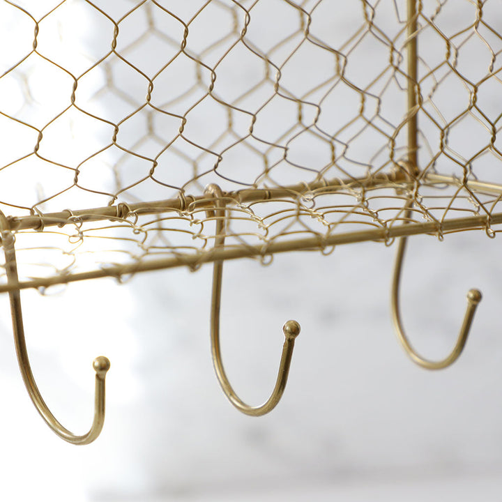 Gold Bathroom Storage Shelf with Hooks