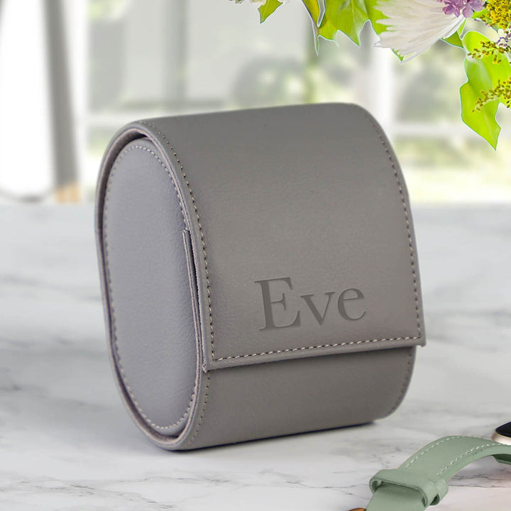 Personalised Pebble Grey Leather Travel Watch Holder
