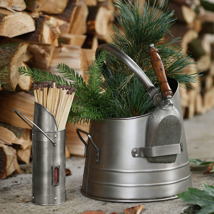 silver coal scuttle and match holder