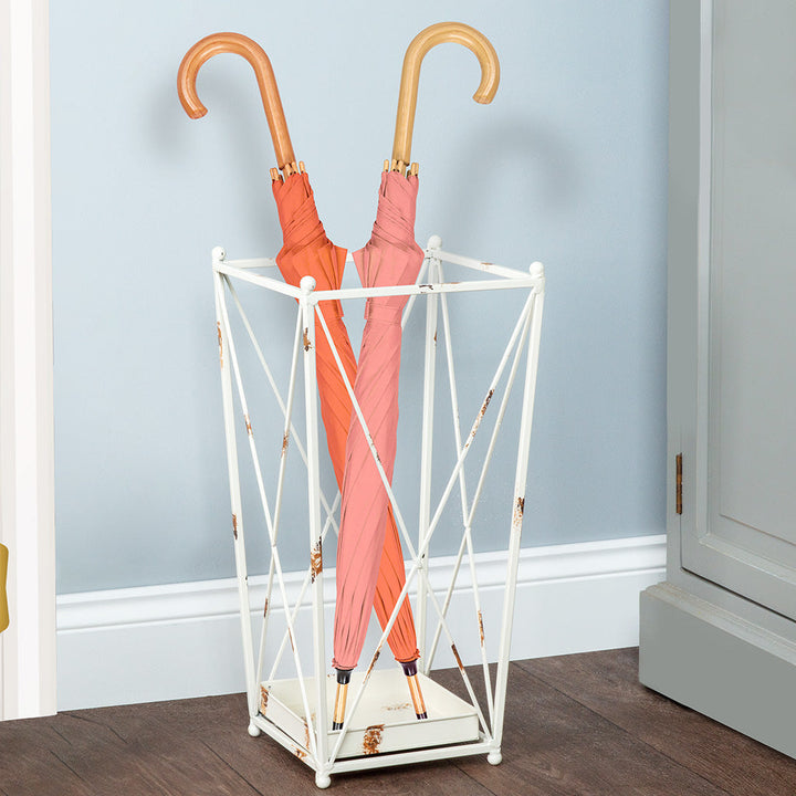 Distressed White Crossed Umbrella Stand