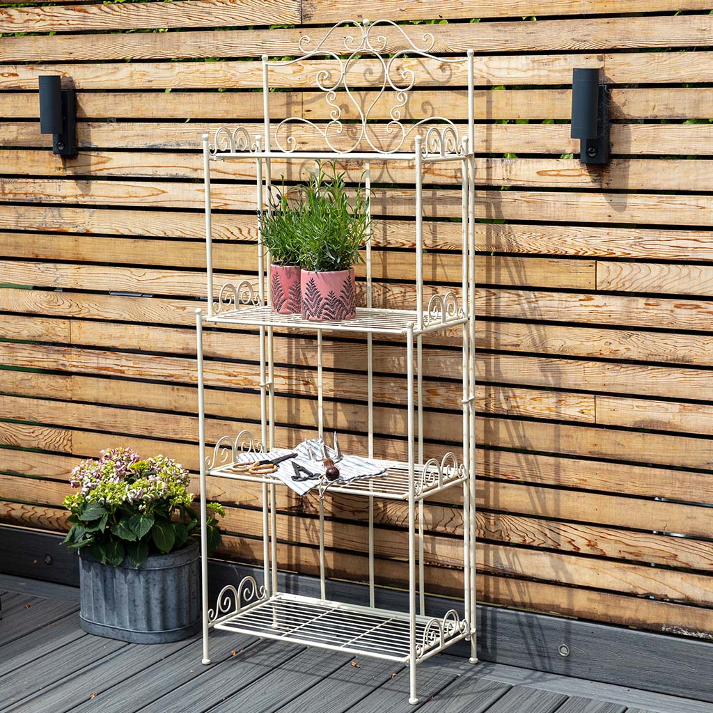 scrolled metal plant shelves