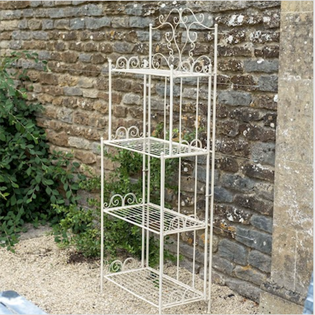 Cream Scrolled Four Tier Plant Rack