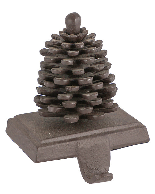 Bronze Tone Metal Pine Cone Christmas Stocking Holder Heavy Brown