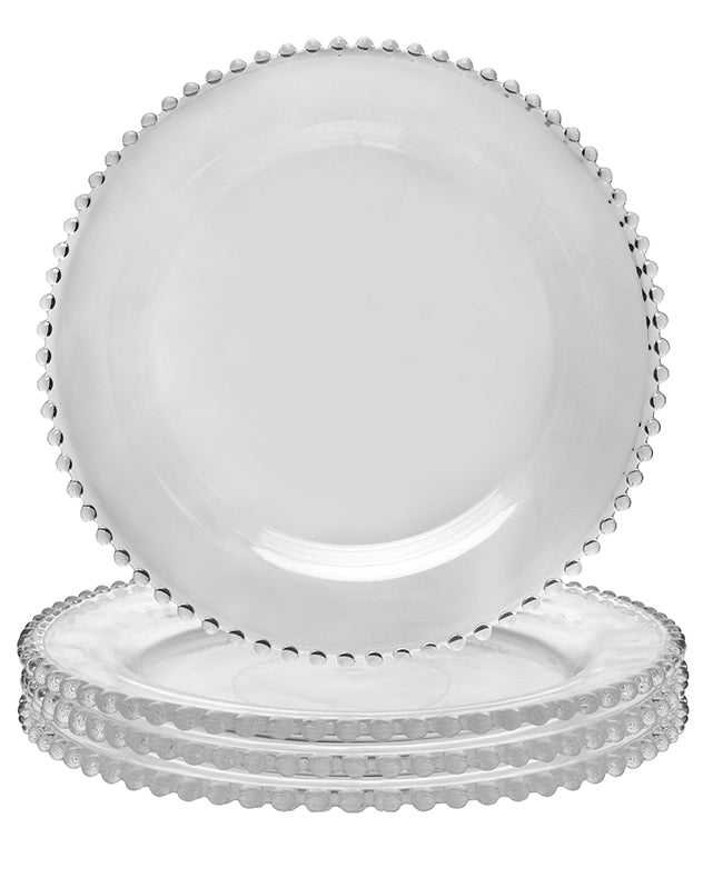 Set of 4 Bella Perle Beaded Edge Glass Dinner Plates