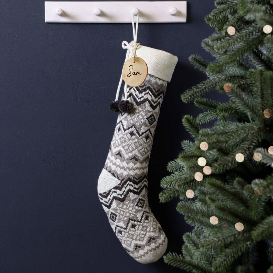 nordic knitted grey christmas stocking