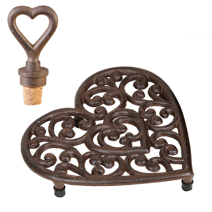 Iron Heart Bottle Stopper and Trivet Gift Set
