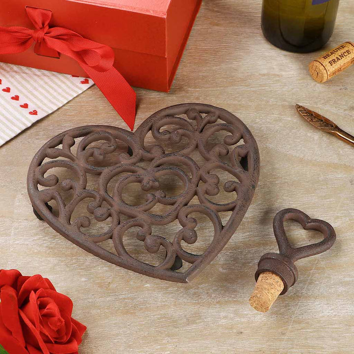 Iron Heart Bottle Stopper and Trivet Gift Set
