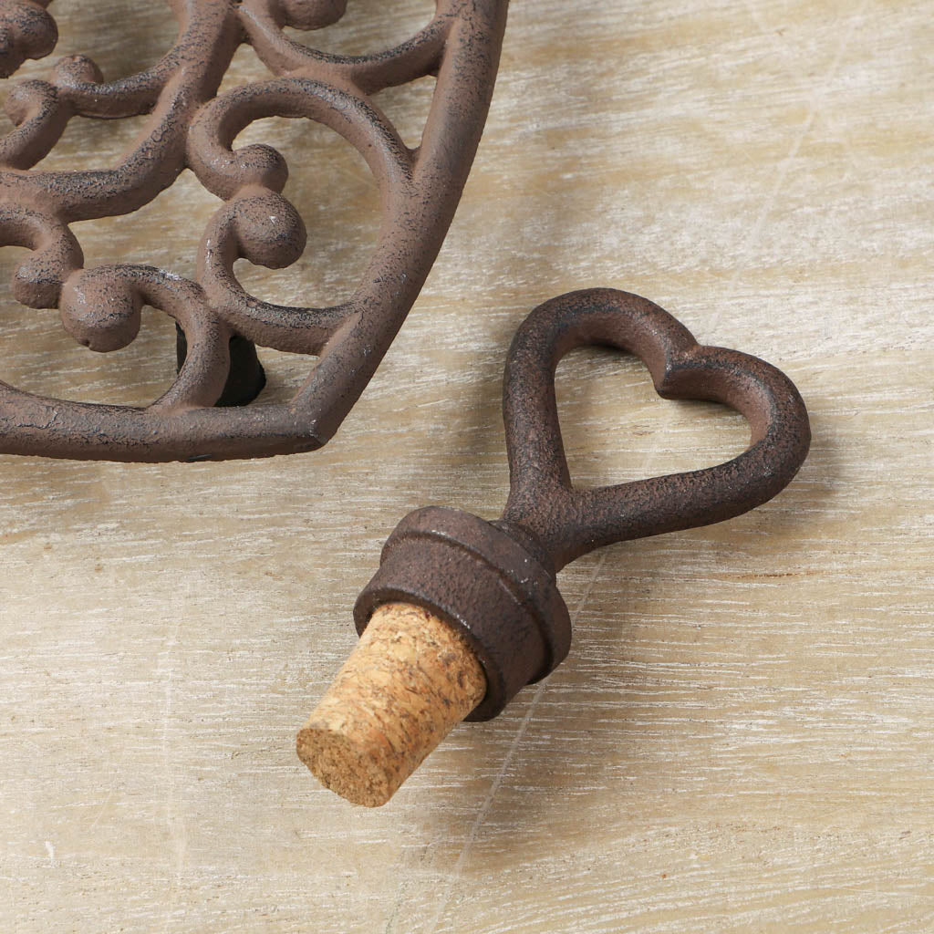Iron Heart Bottle Stopper and Trivet Gift Set