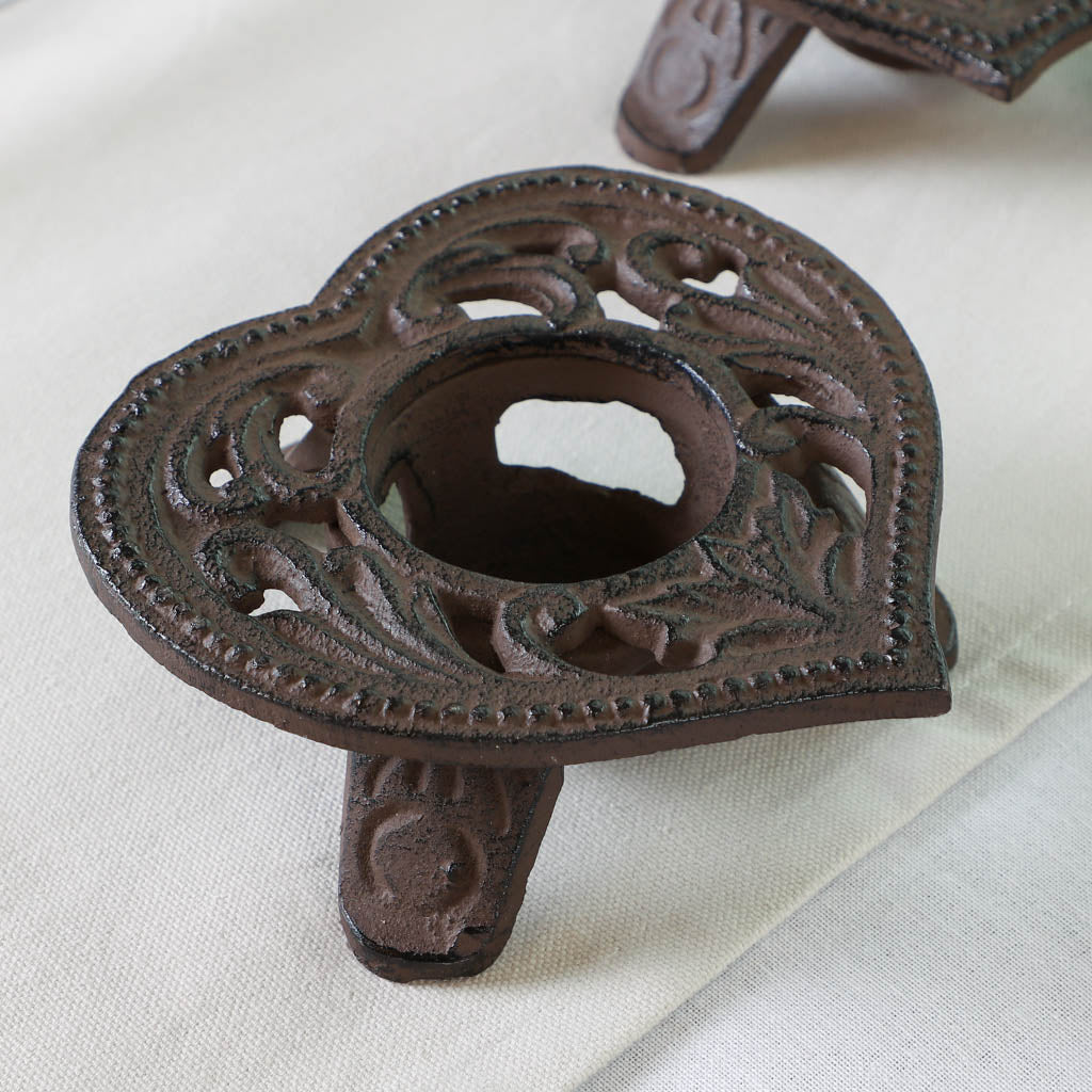 Set of Two Iron Heart Tea Light Holders Gift