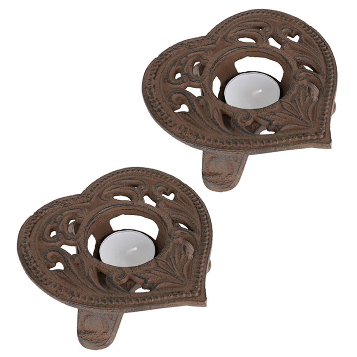 Set of Two Iron Heart Tea Light Holders Gift