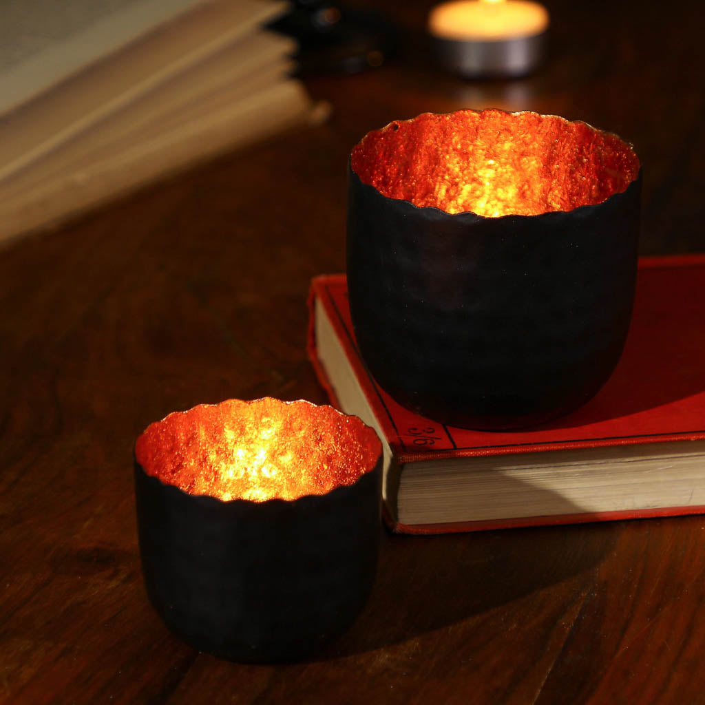 Set of 2 Copper Tealight Holders Traditional Anniversary Gift
