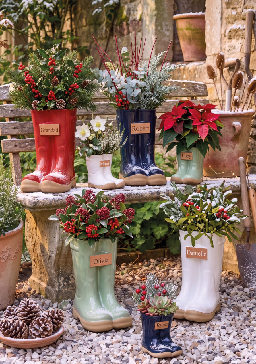 Page 14 of the Dibor Christmas 2026 catalogue, Personalised Welly Planters